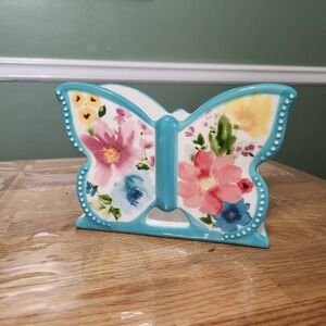 Pioneer Woman Ceramic Stoneware "Breezy Blossoms" Butterfly Napkin Holder